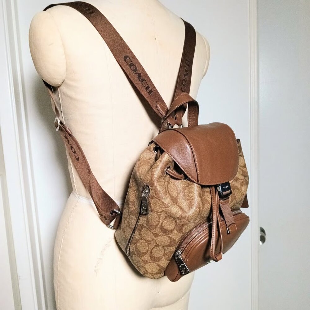 Coach Pace Backpack In Signature Canvas Khaki Saddle CR130 - Picture 5 of 9